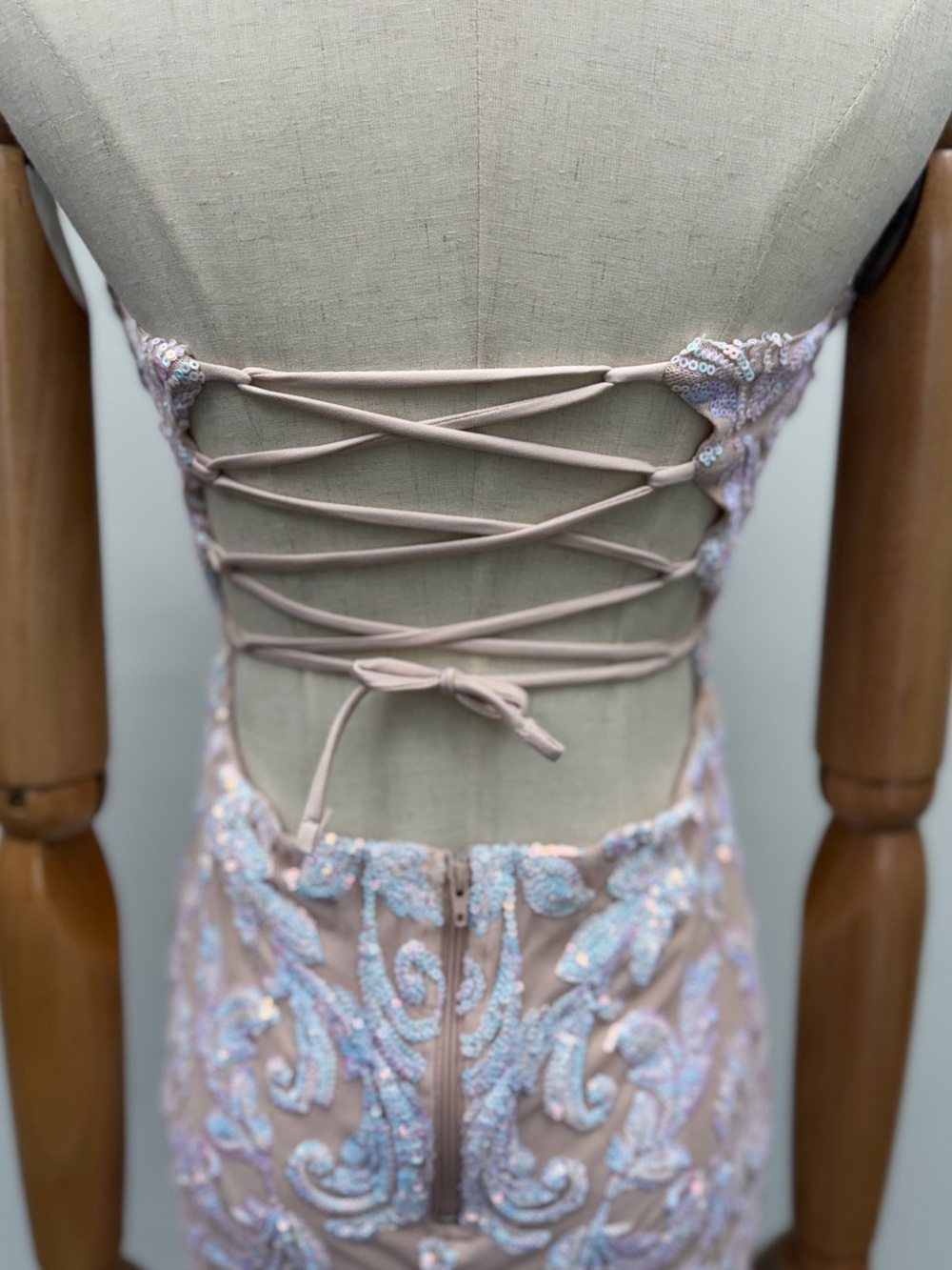 Windsor Pink Sequin Halter Mini Dress Lace Up Back Bodycon Cocktail Party - Picture 6 of 14